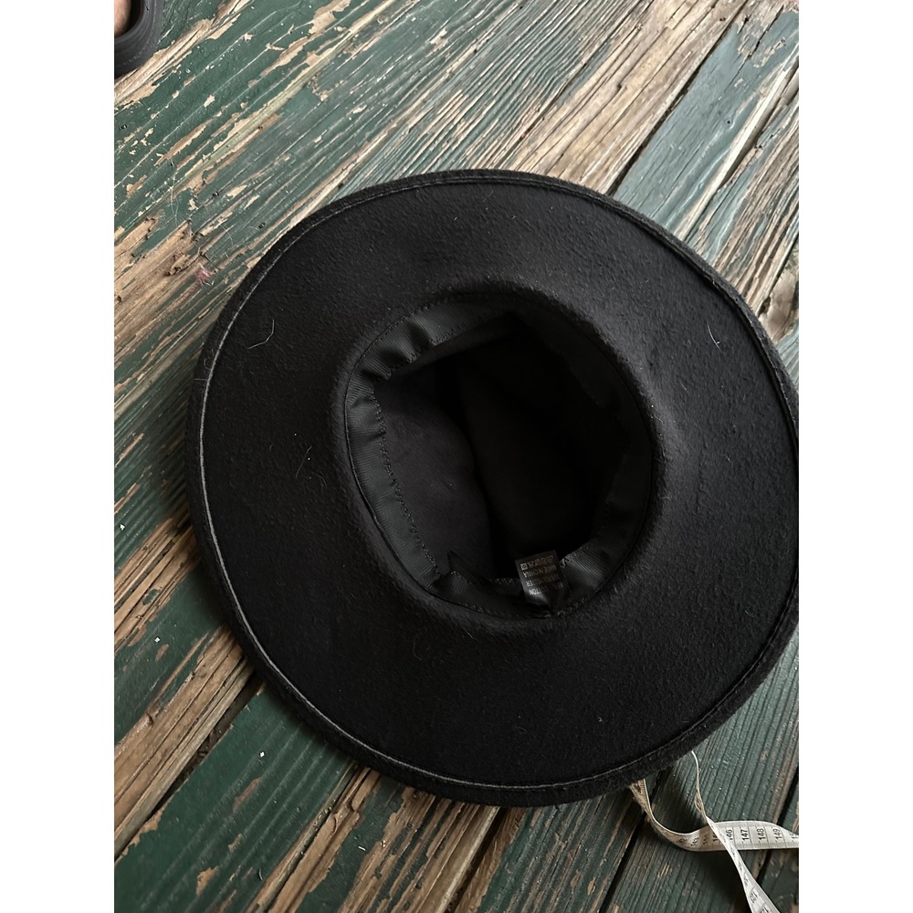 Black Wide Brim Fedora Hat Cotton Polyester Blend Classic Structured Flat Brim